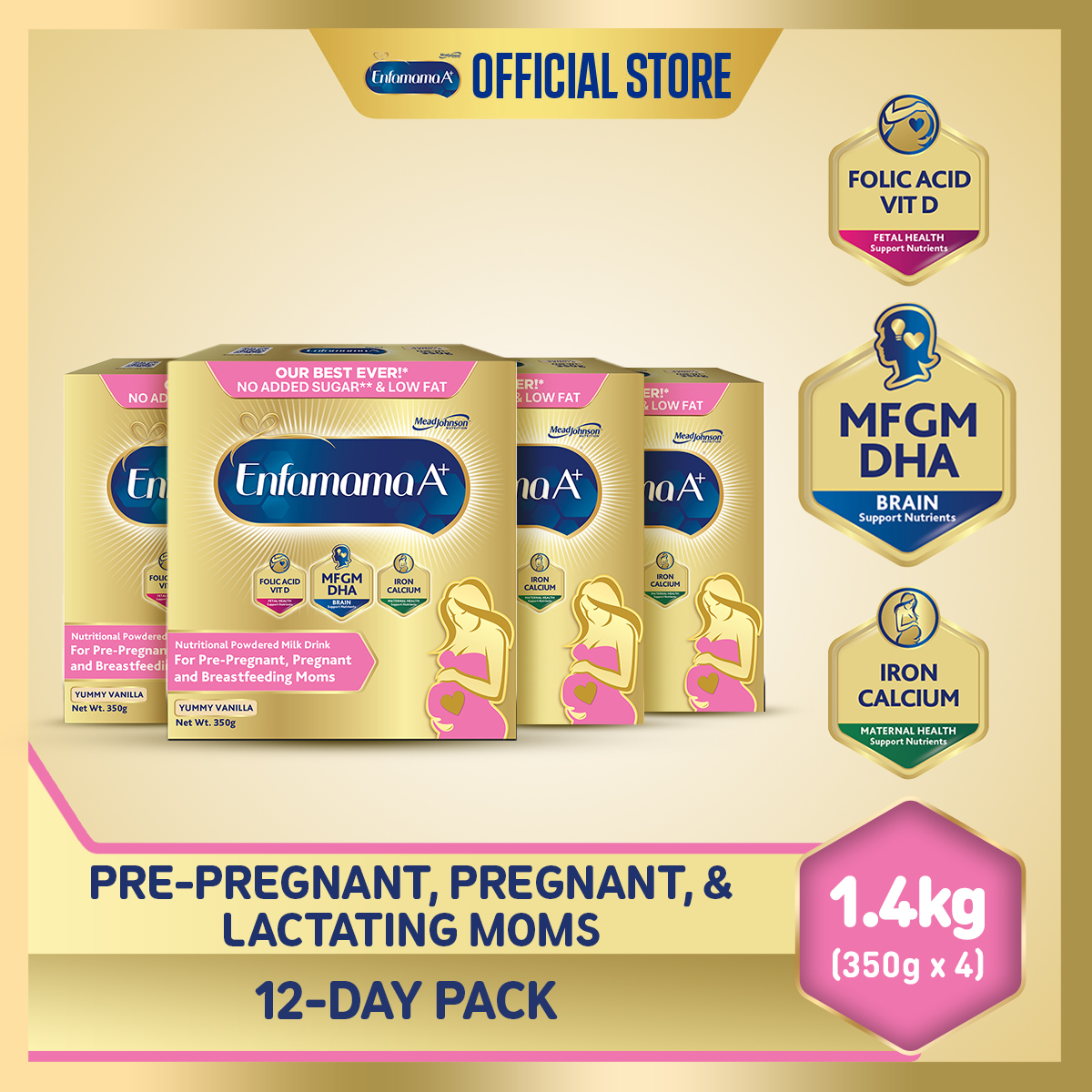 Enfamama A+ Powdered Milk Drink for Pregnant & Breastfeeding Moms (Vanilla) 1.4kg (350g x 4)