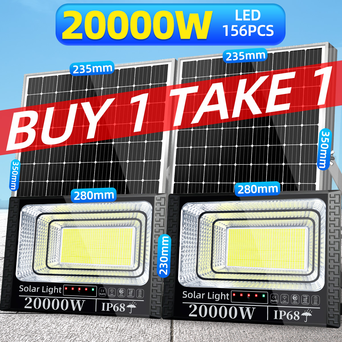 KKSKY Solar Light Buy 1 Take 1 Promo Sale 20000 Watts Outdoor Lighting with Solar Panel 8000W Not Heavy Duty with Remote Flood Light NEW Integrated Auto-sensing for Garden Yard