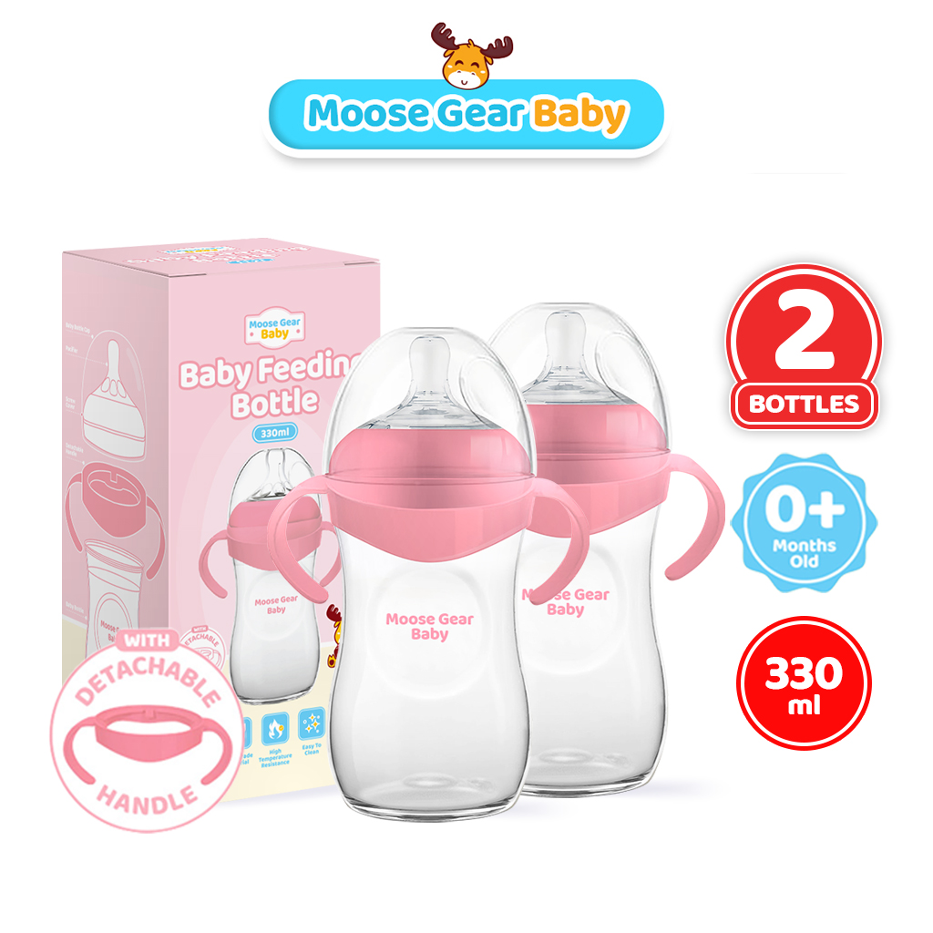 Moose Gear Baby Bottle 330ml 2pcs Blue/Pink Anti Colic Feeding Bottle Baby Infants Newborns