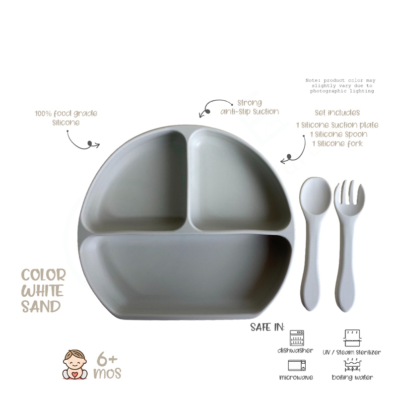 [COD] BPA Free Infant Toddlers Suction Divider Plate Baby Silicone Spoon and Fork Set 100% Food Grade Silicone