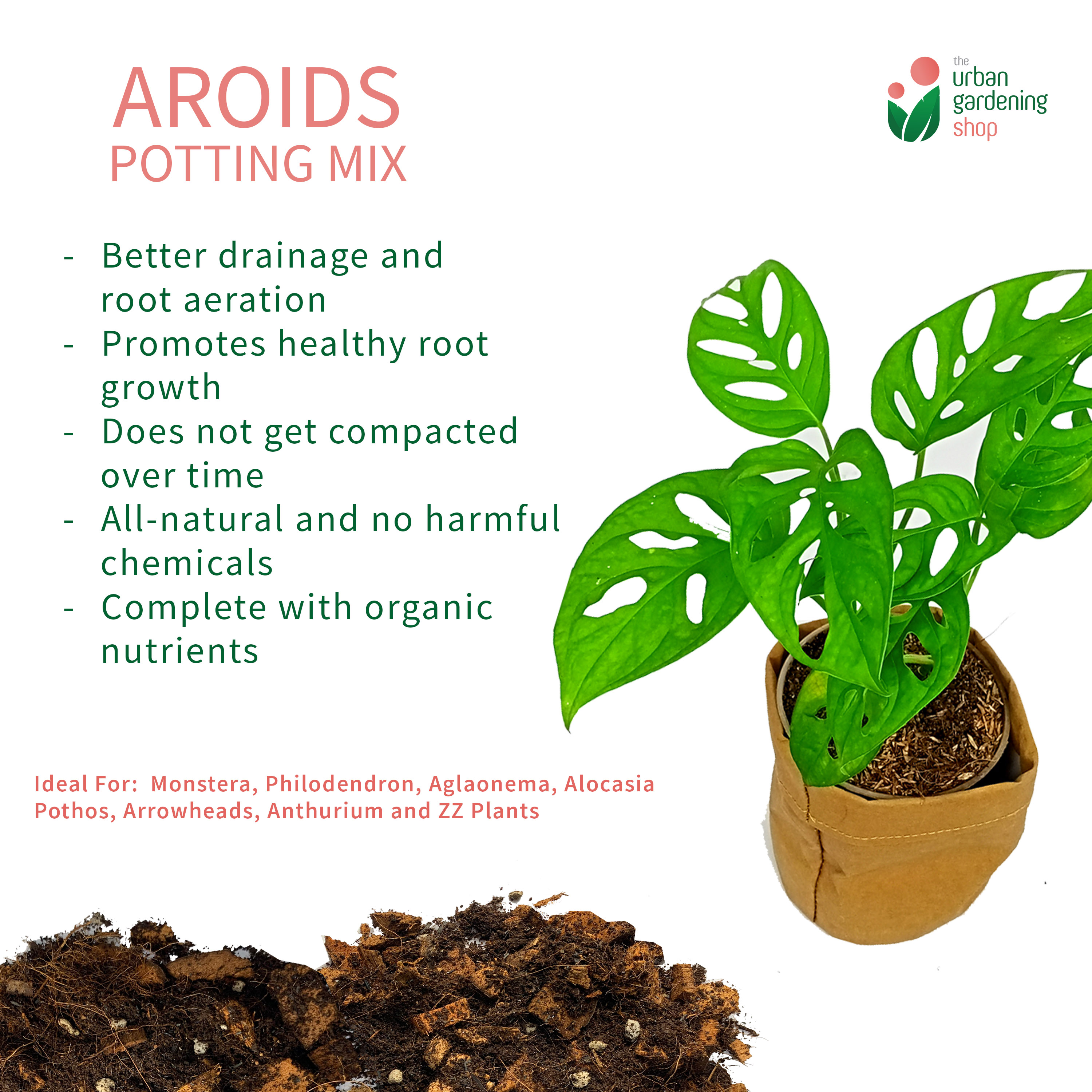 AROIDS SOIL LESS POTTING MIX (500g) Best for Monstera Philodendron
