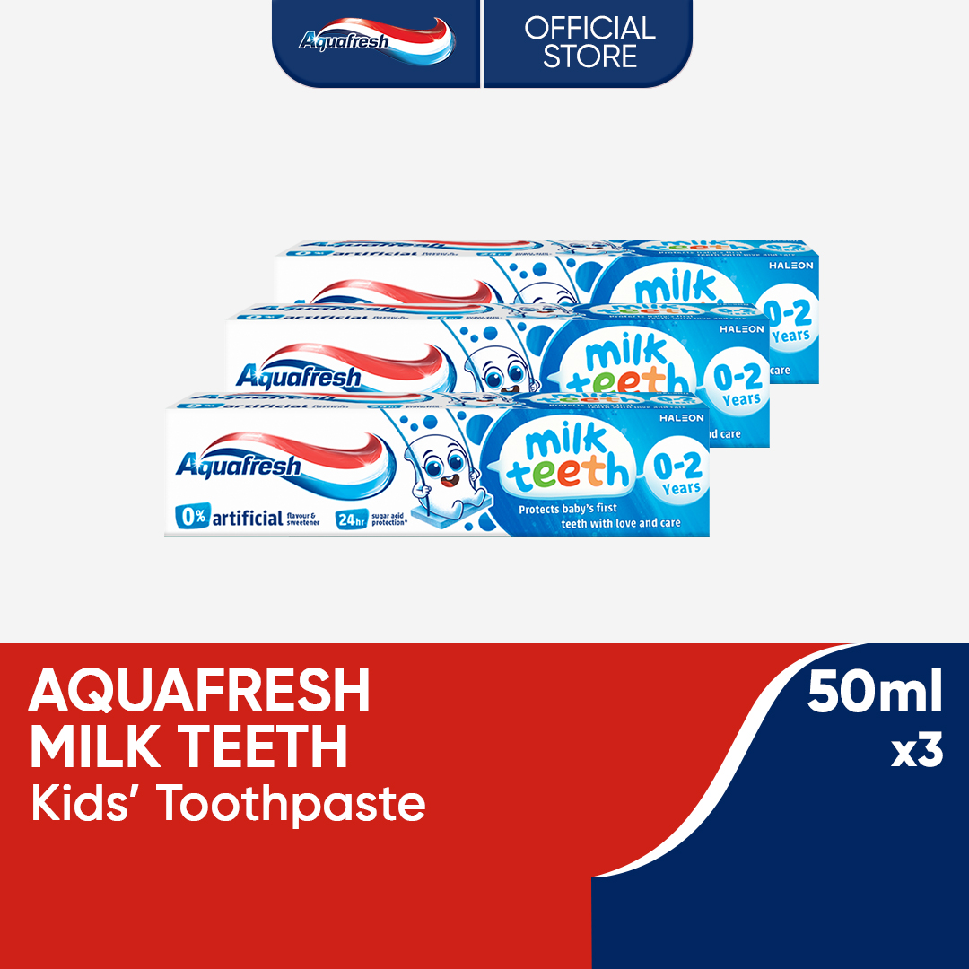 Aquafresh Milk Teeth Kids Toothpaste (0-2 Years Old) 50ml x3 for Gentle Care for Milk Teeth