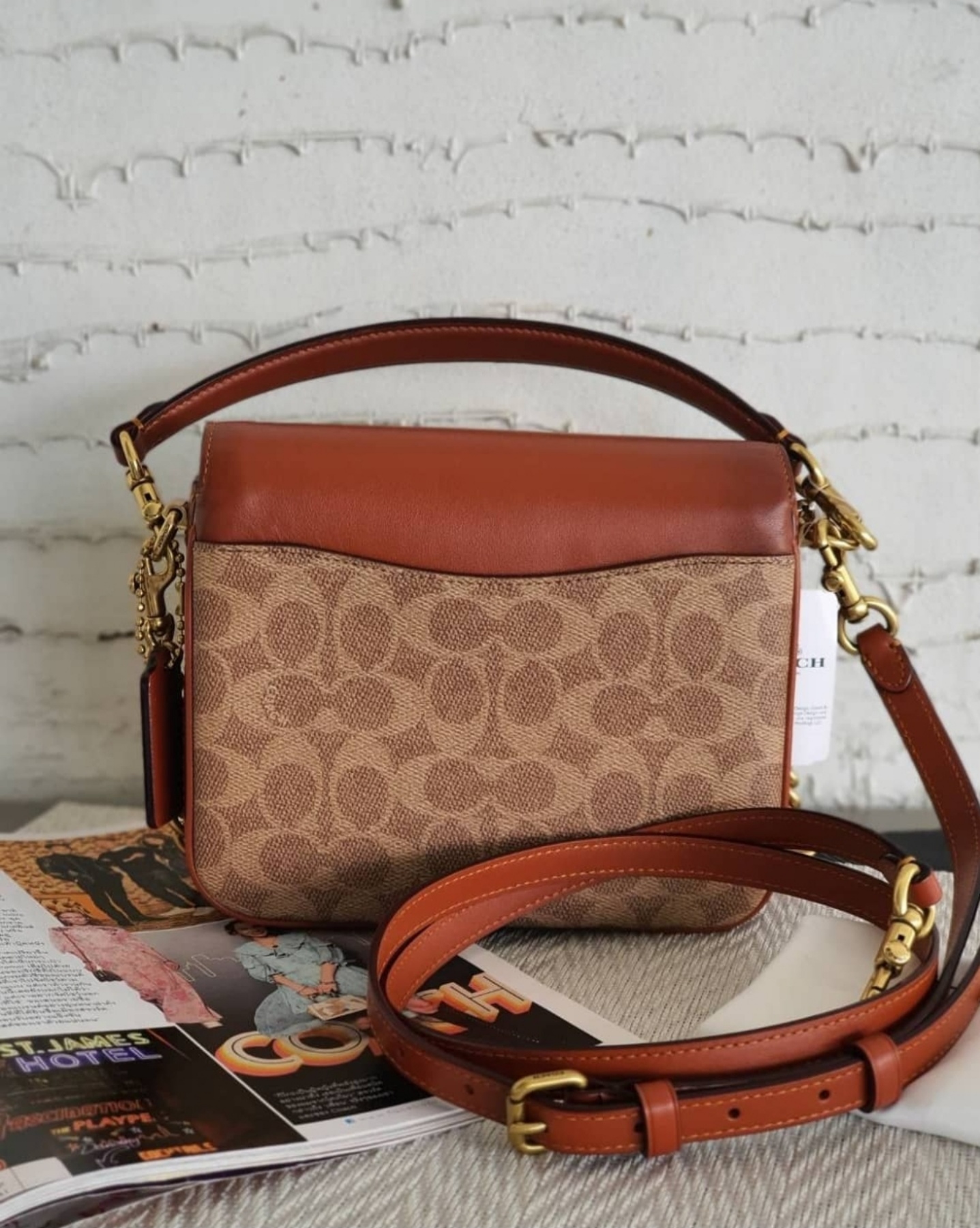 Coach 89089 Cassie Crossbody Bag 19 in Tan Signature Coated Canvas and