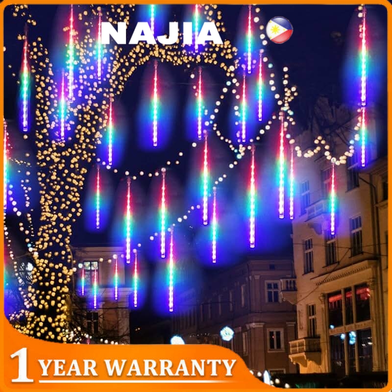 NAJIA 8 Tubes Solar LED Meteor Shower Lights Waterproof for Outdoor Garden Home Curtains Christmas Party Decoration