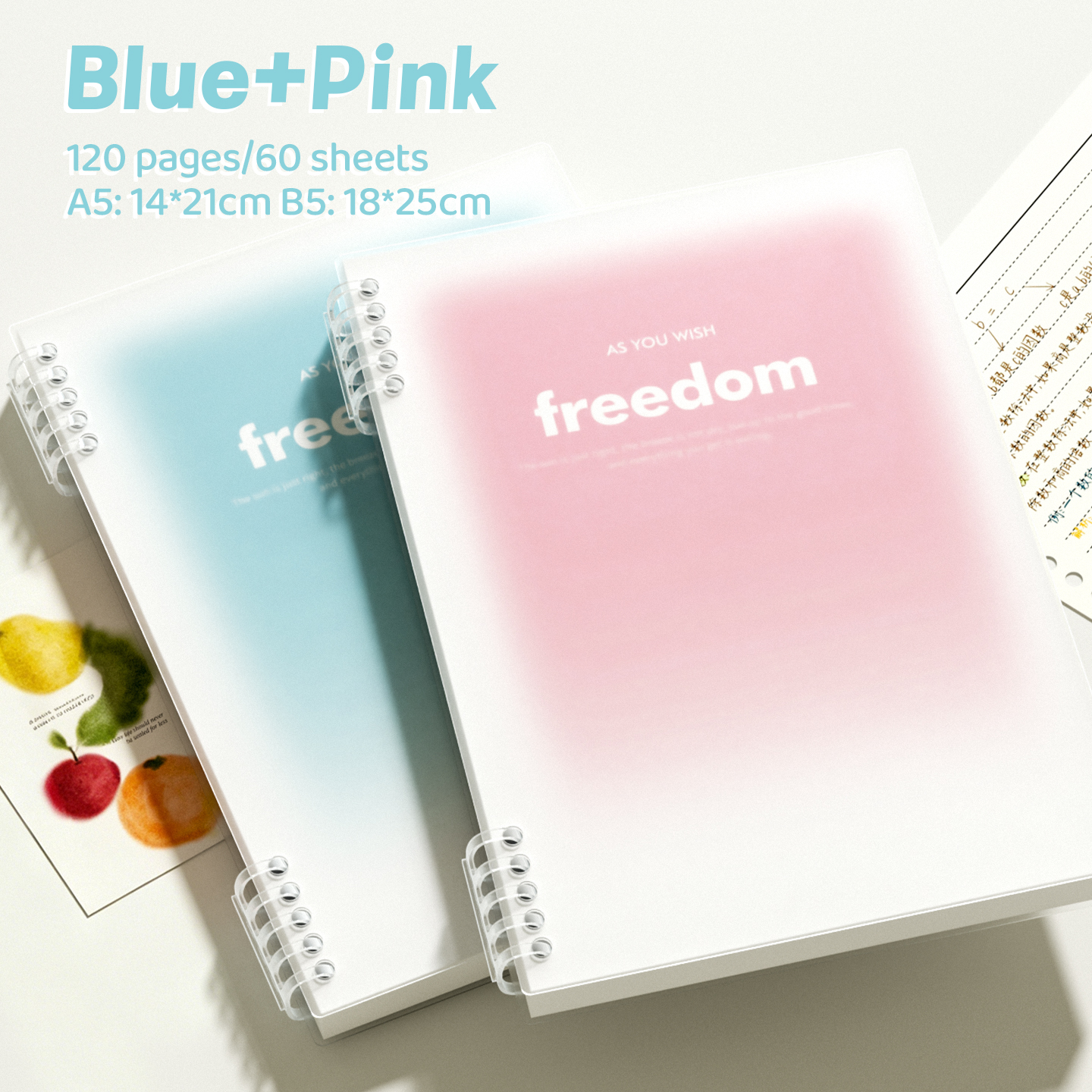 A5/B5 Gradient Binder Notebook With 60 Sheets of Thick paper Smooth Writing PP Waterproof Cover