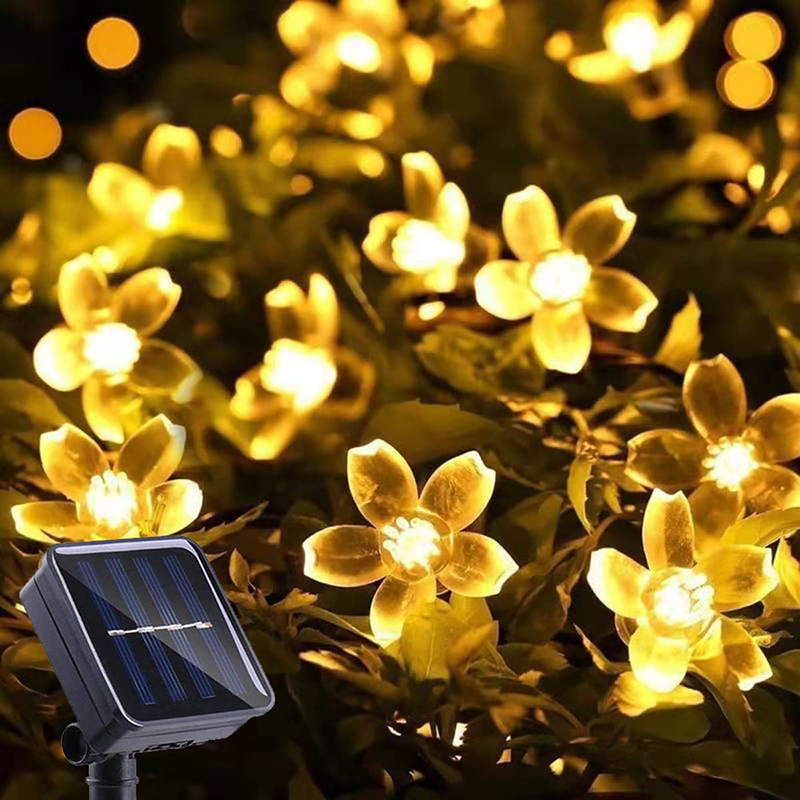 Solar String Flower Lights Outdoor Waterproof 50 LED Fairy Light Decorations for Garden Fence Patio Yard Christmas Tree Lawn Party