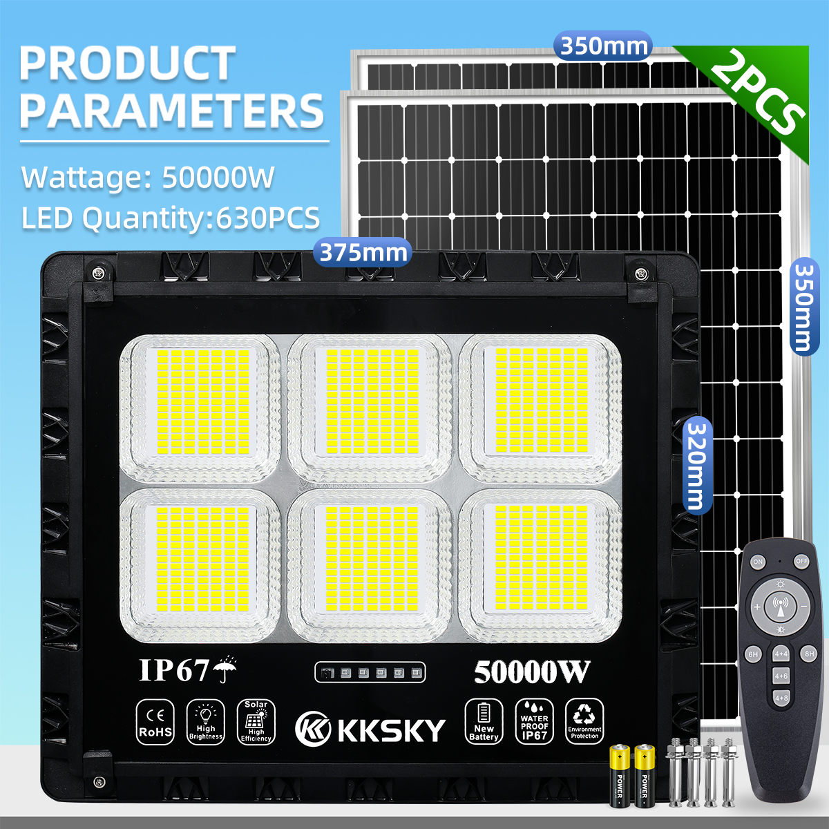 EEKOO Solar Flood Light 80000W Outdoor Lighting Waterproof IP67 Solar Lights With Two Panel Automatic Illumination Outdoor Energy-Saving Lamps For Garden Yard Street 5-Year Warranty