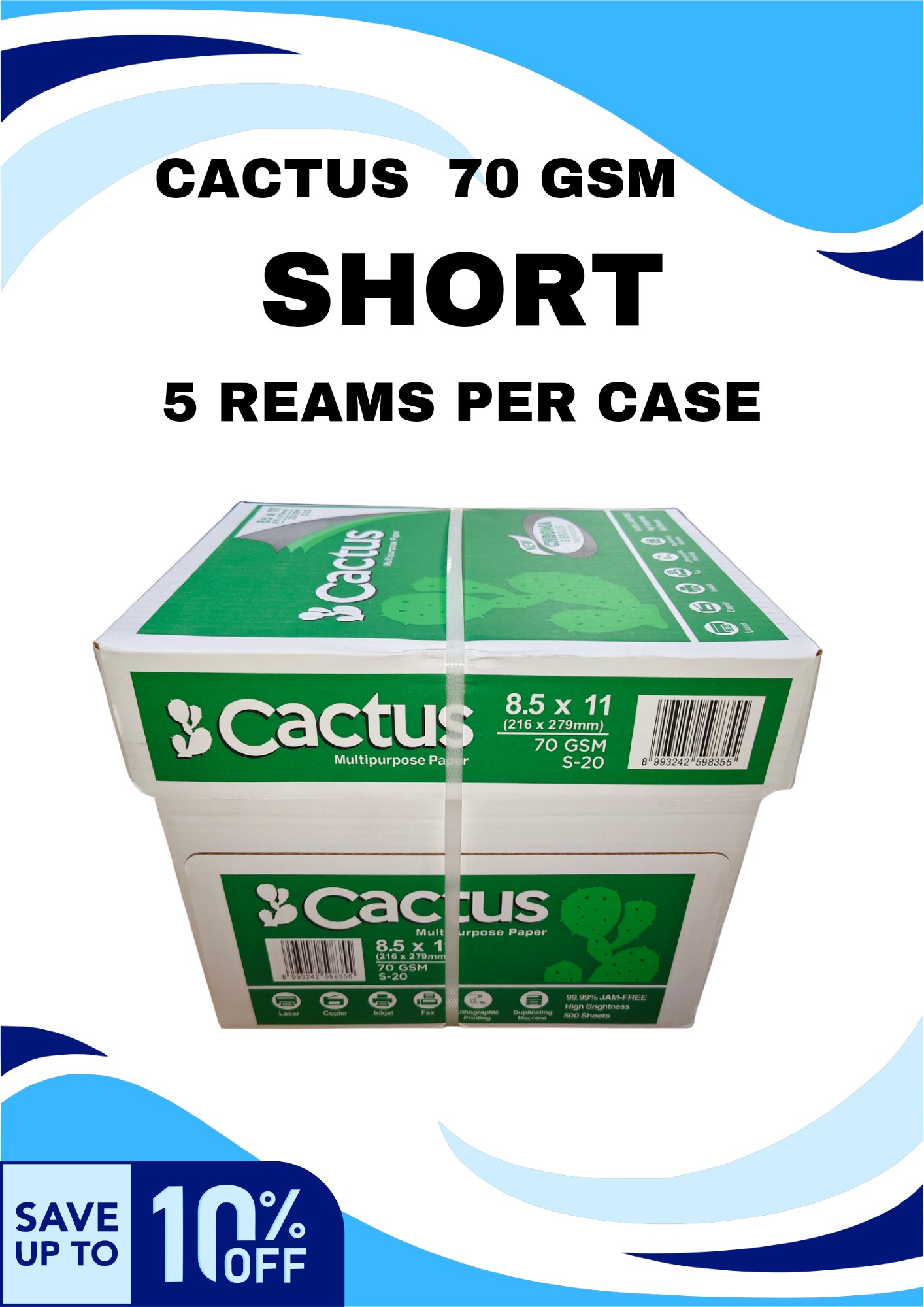 CACTUS BOND PAPER (SHORTA4LONG) 70 GSM S-20 5 REAMS PER CASE