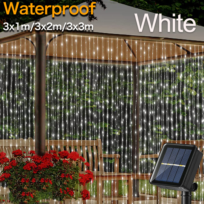 300LEDs Solar Curtain Light Outdoor Waterproof 8 Modes Lighting Fairy Lights Christmas Wedding Party Garden Decoration Light