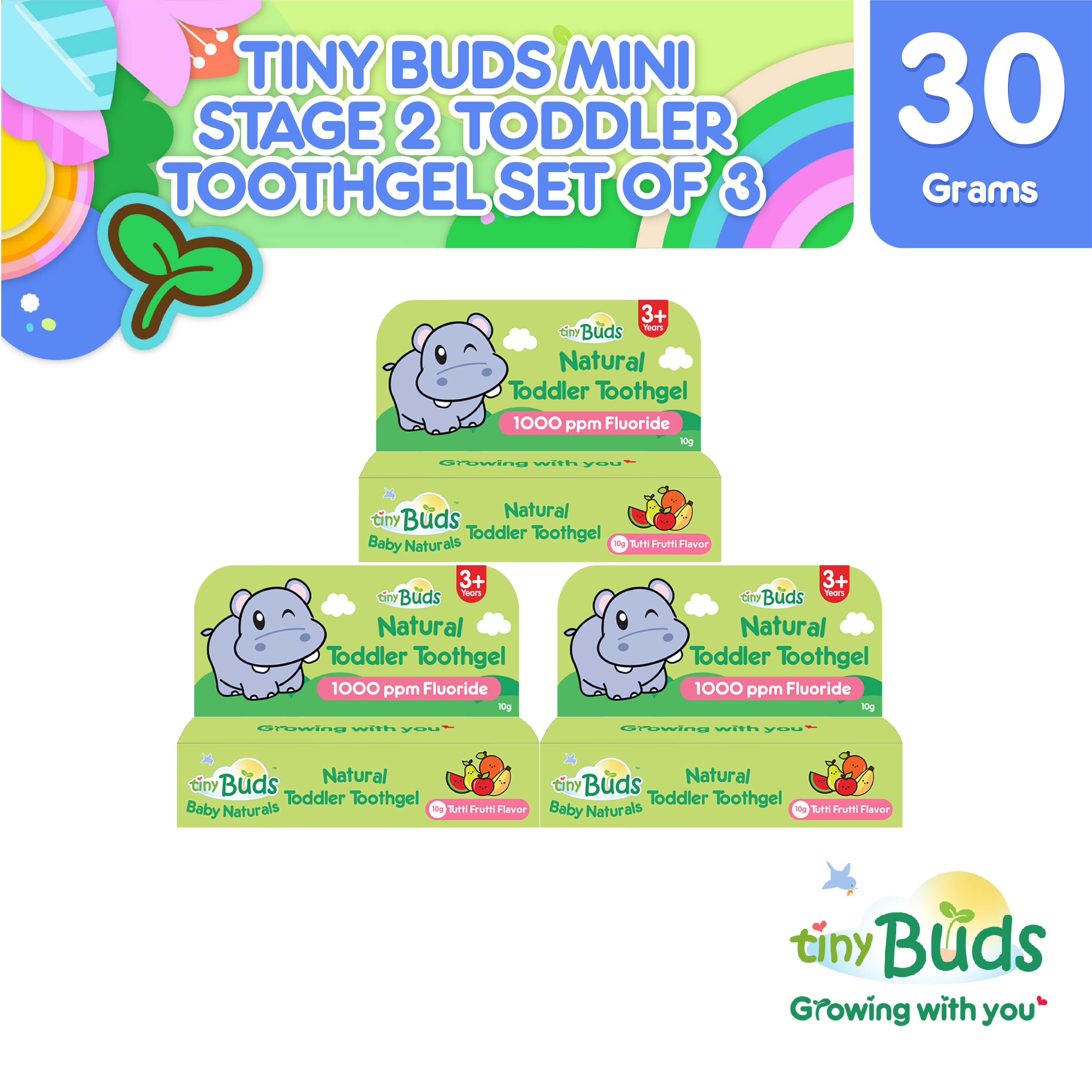 Tiny Buds Mini Stage 2 Toddler Toothgel Tutti Frutti (Set of 3)