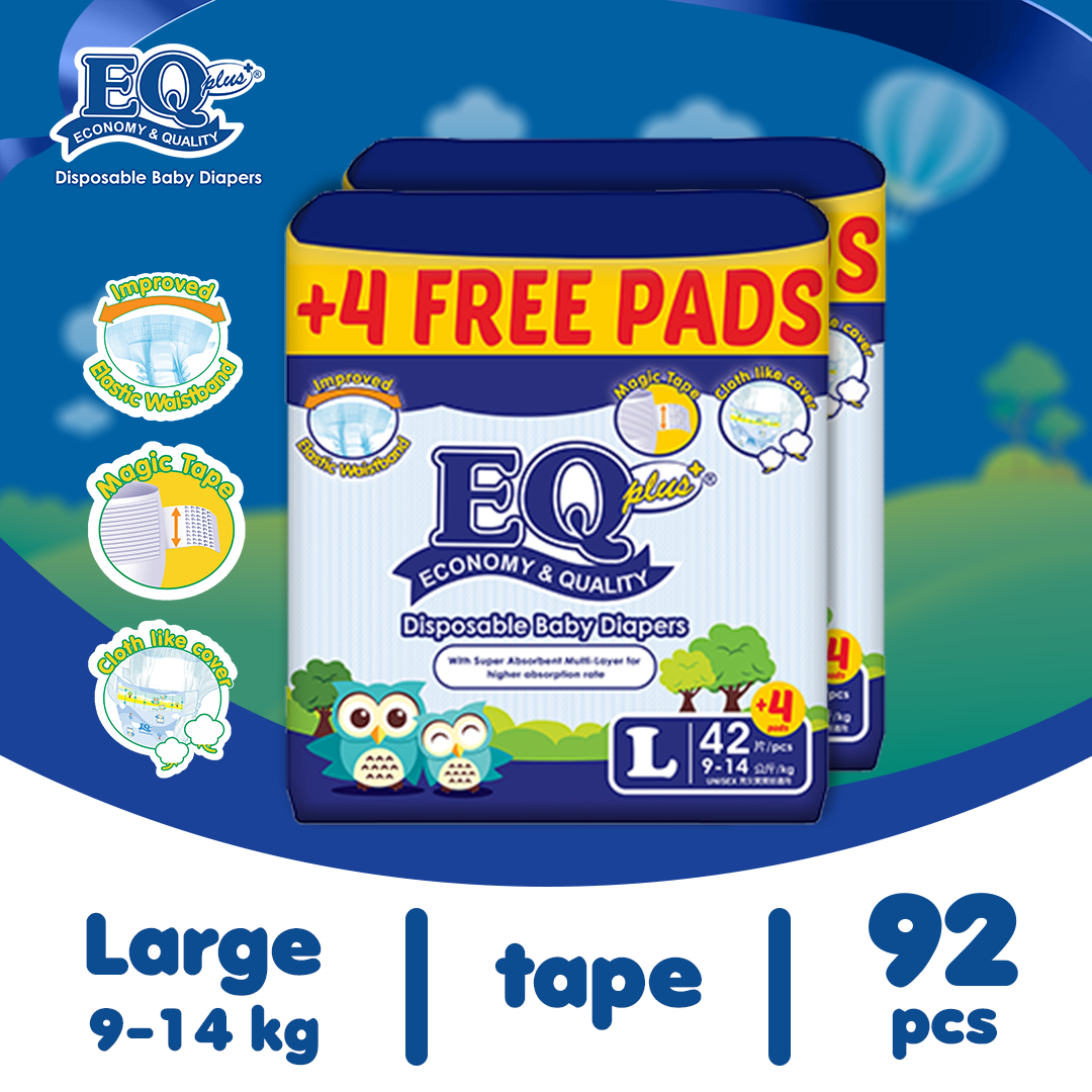 EQ Plus Large (9-14 kg) - 46 pcs x 2 packs (92 pcs) - Tape Diapers