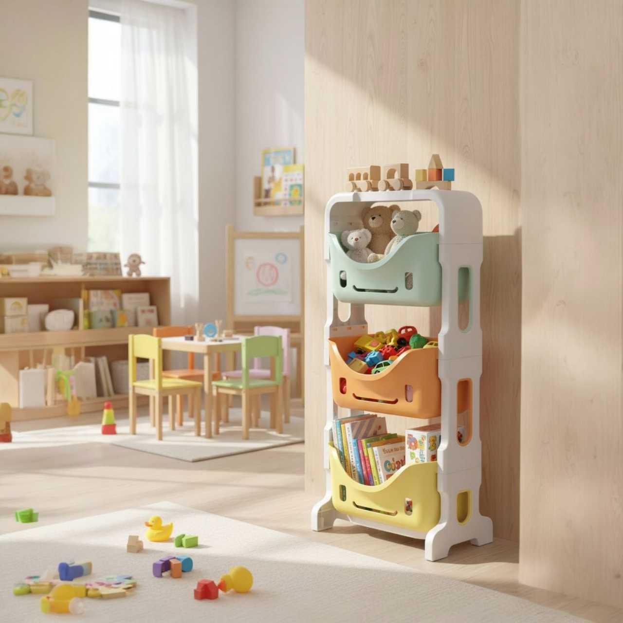 Kids Toy Storage Organizer Rolling Cart SmileyDesign Children Playroom Decor Doll Rack Shelf-Z690