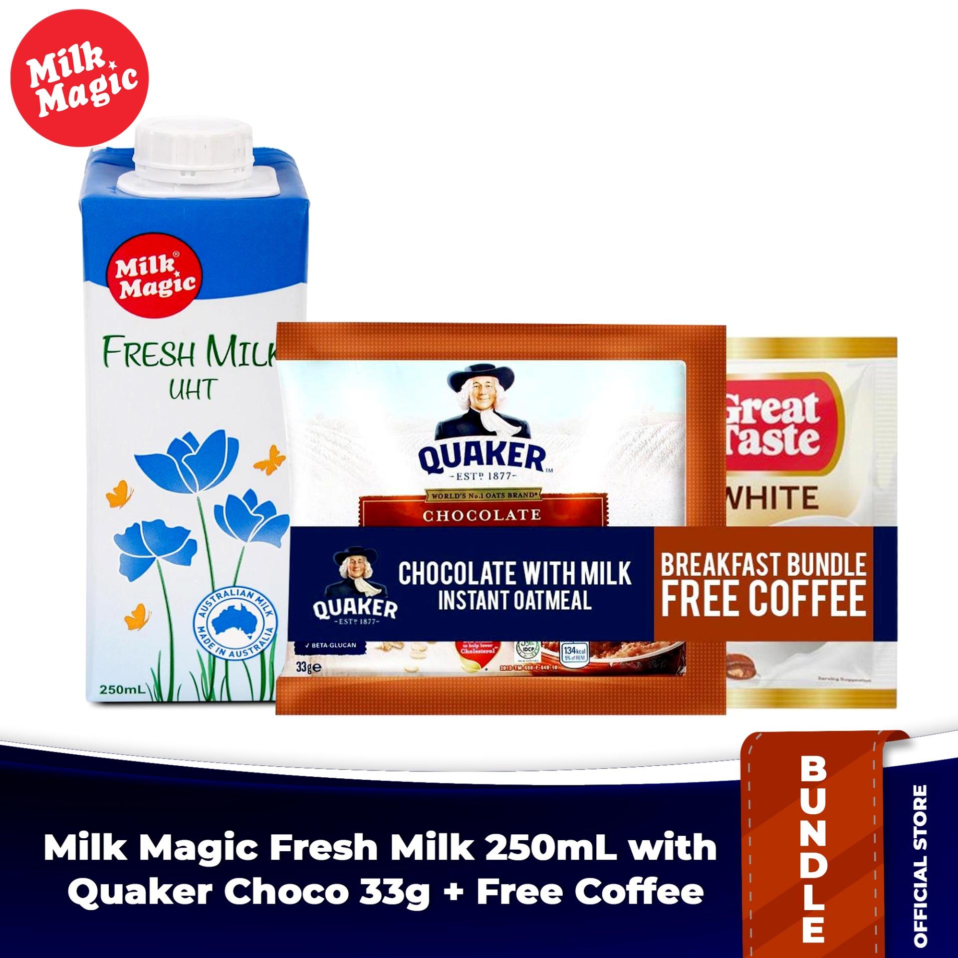 Milk Magic Fresh Milk 250ml with Quaker Choco 33g + Free Coffee