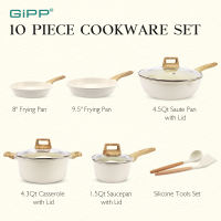 GIPP 5Pcs Cookware Set Granite Non Stick Frying Pan-20/24/28cm Soup Pot-24cm Sauce pot-16cmWith LidKawali Makapal Free Gift 3pcsStackable Design Efficient Cooking For All Stove