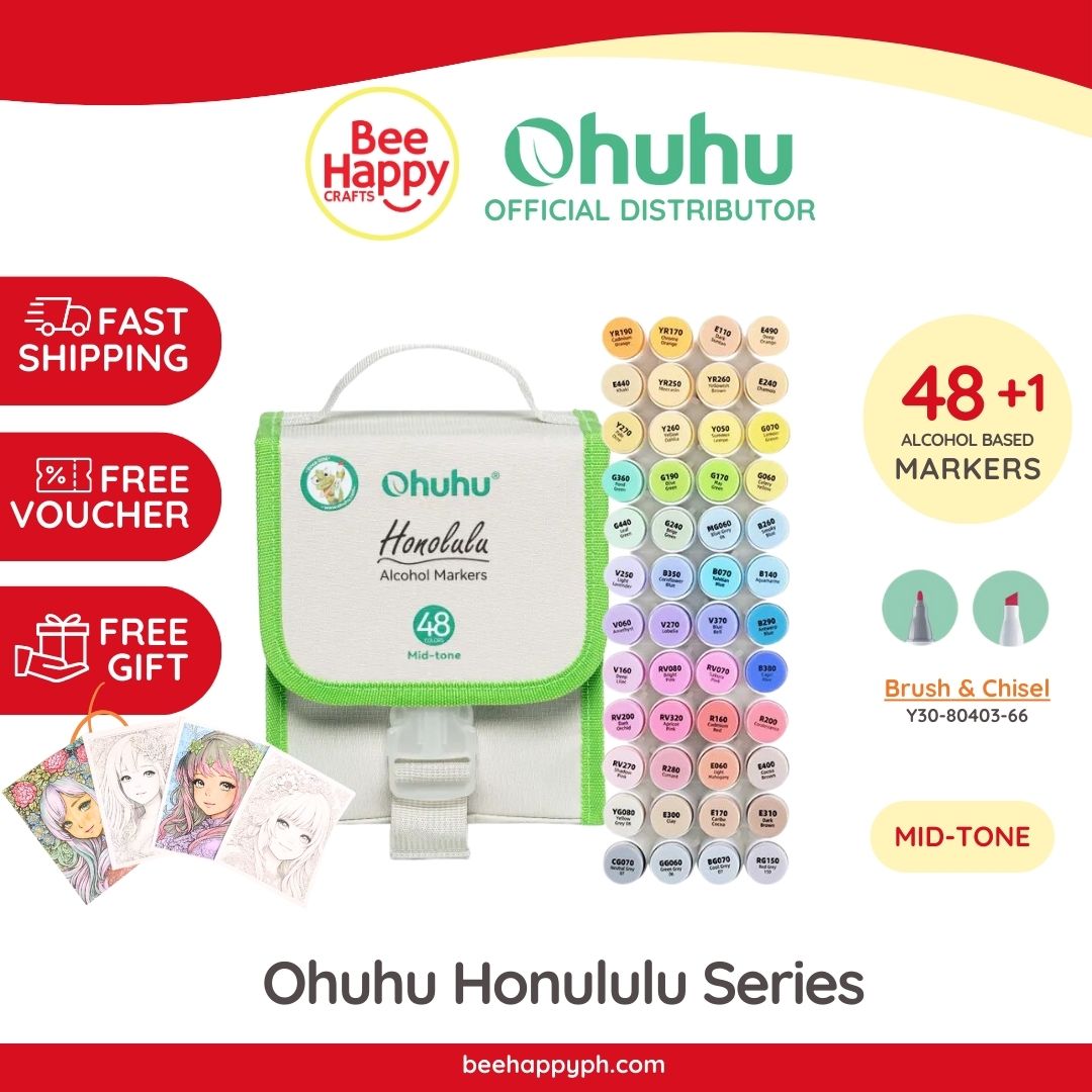 Ohuhu Brush & Chisel 48 Mid-tone Colors Dual Tip Alcohol Brush Markers Y30-80404-27