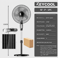 Keycool Inverter solar electric fan with solar panel rechargeable electricfan solar with electric fan 16 inch solar fan with solar panel with light inverter