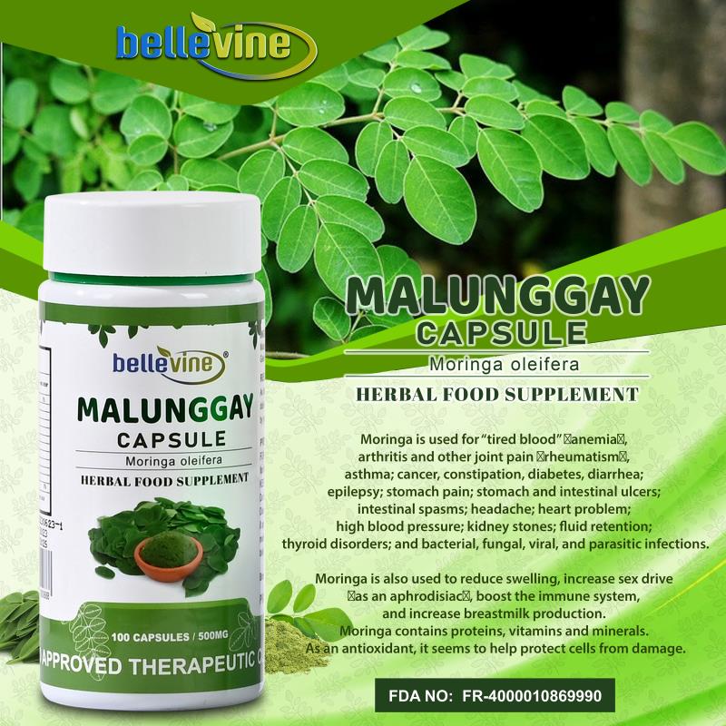 Bellevine Malunggay Capsules 500mg 100 Capsules (FDA approved)