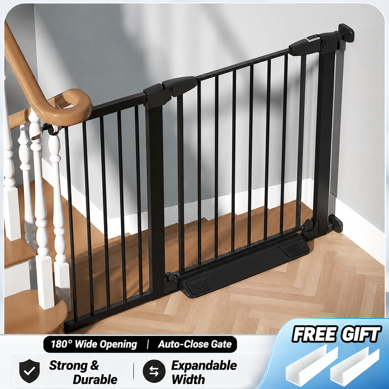 PlayPark Baby Safety Gate for Stairs and Doorways Pressure-Mounted Metal Child Gate with Double Lock No Drilling Adjustable Width