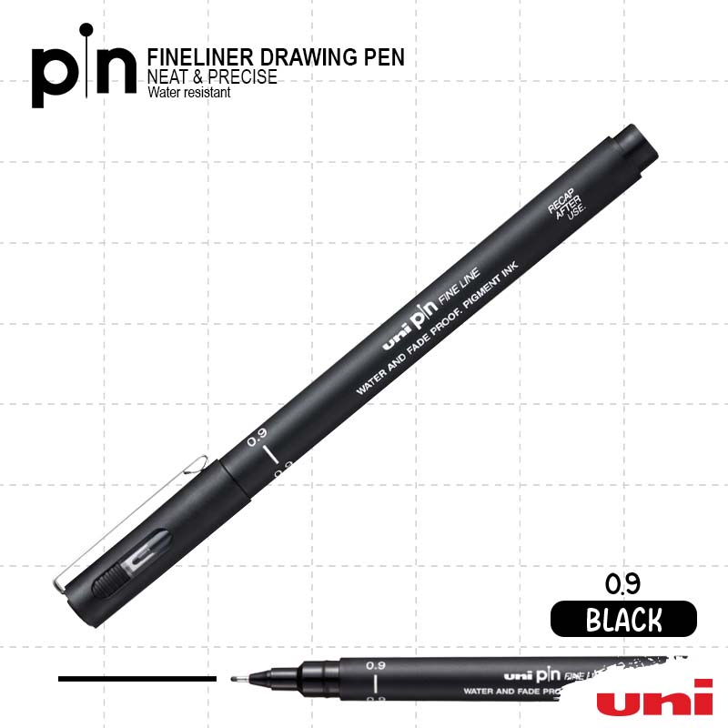Uni Pin - BLACK Waterproof Fineliner – Ideal for Artists Architects Designers & Calligraphy