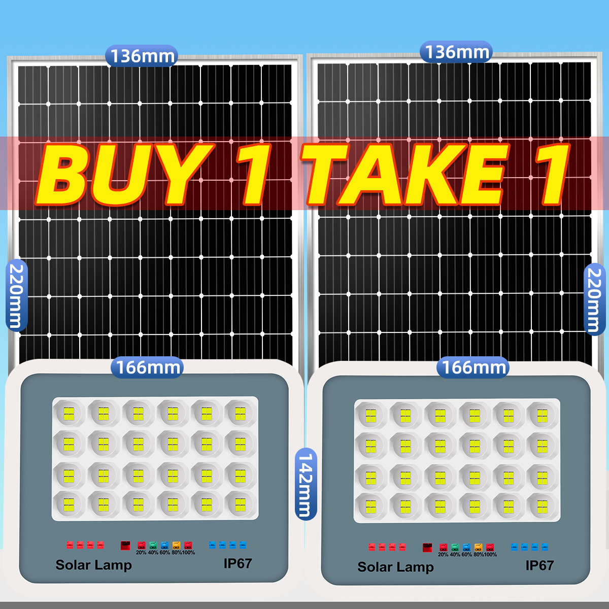 10000W Buy 1 take 1 Solar Light Outdoor Lighting Solar Lights With Solar Panel Super Bright Solar Street Light Outdoor Waterproof With Charging Indicator LED Flood Lamps Suitable for Garden Parking Lot room Courtyard