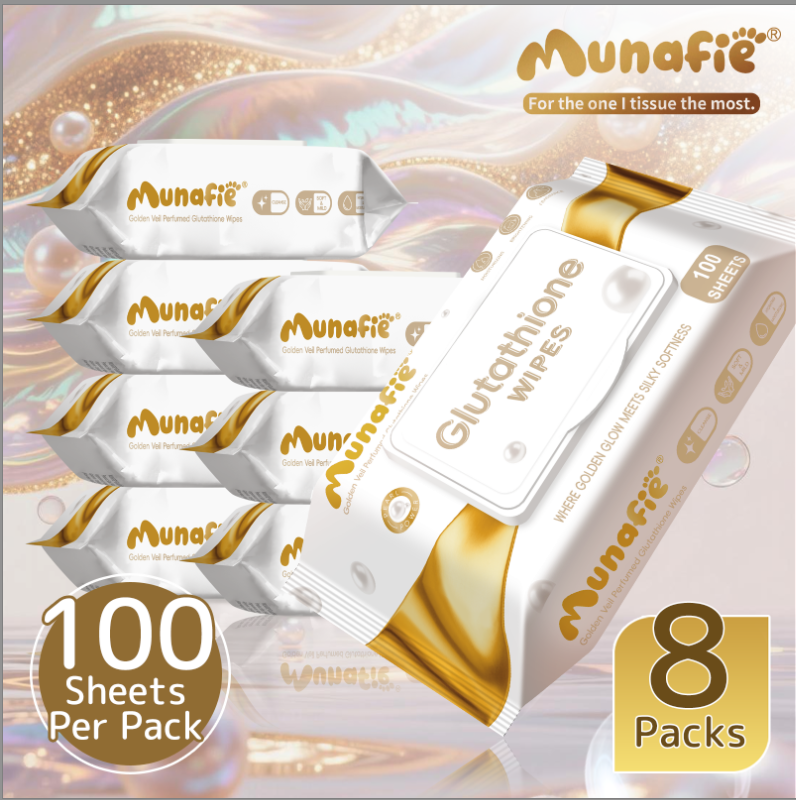 Munafie Glutathione Whitening Wipes Moisturizing & Brightening with Natural Aloe | 100 Sheets