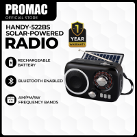 Promac HANDY-522BS Portable Solar-Powered Bluetooth Radio with AM/FM/SW Tuner USB/TF Card Support and TWS Function