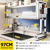JOTO Stainless Steel Sink Rack with Cover Dustproof Sink Rack Multi-functional Dish & Plate Storage Kitchen Organizer