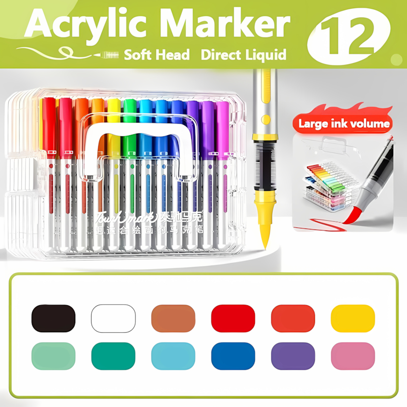 Acrylic Marker Pen Set Straight Liquid Soft Head Paint ColorPen Colored Pens Set Art Supplies DIY