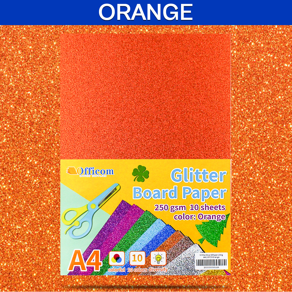 Officom Glitter Board Paper 10pcs A4 Size (250gsm)| DIY Specialty Cardstock for Crafts Scrapbooking & Creative Projects