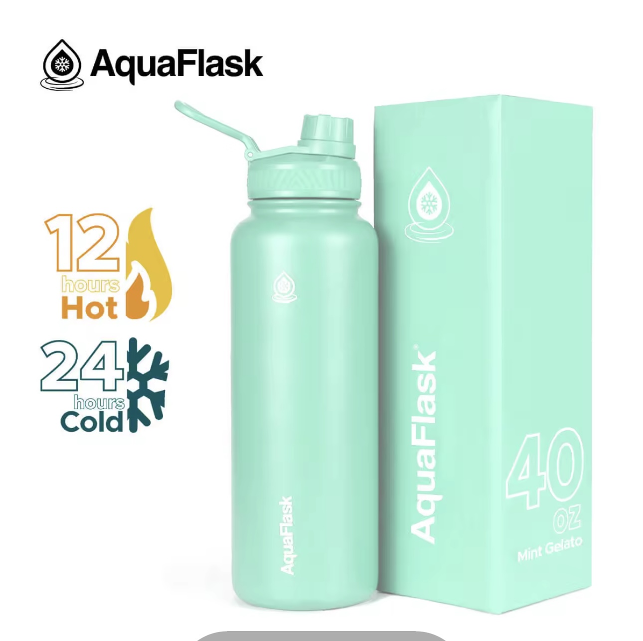 AQUAFLASK 40 oz Wide Mouth With Spout Lid Vacuum Insulated Stainless Steel Drinking Water Bottle
