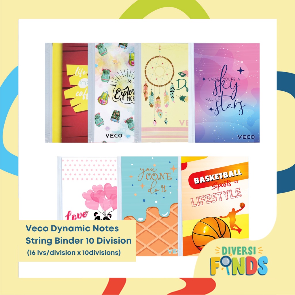 Veco Dynamic Notes String Binder 10 Division (16 lvs/division x 10divisions) - Assorted Designs