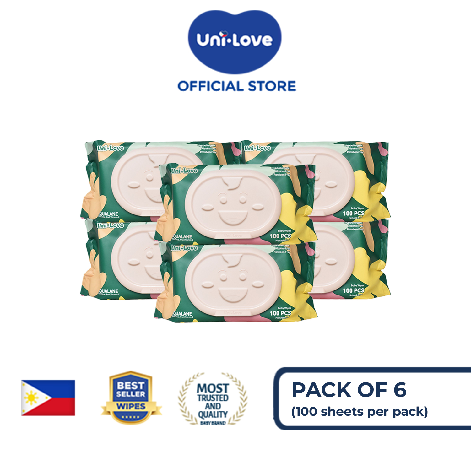 Uni-Love Squalane Wipes 100s Pack of 6