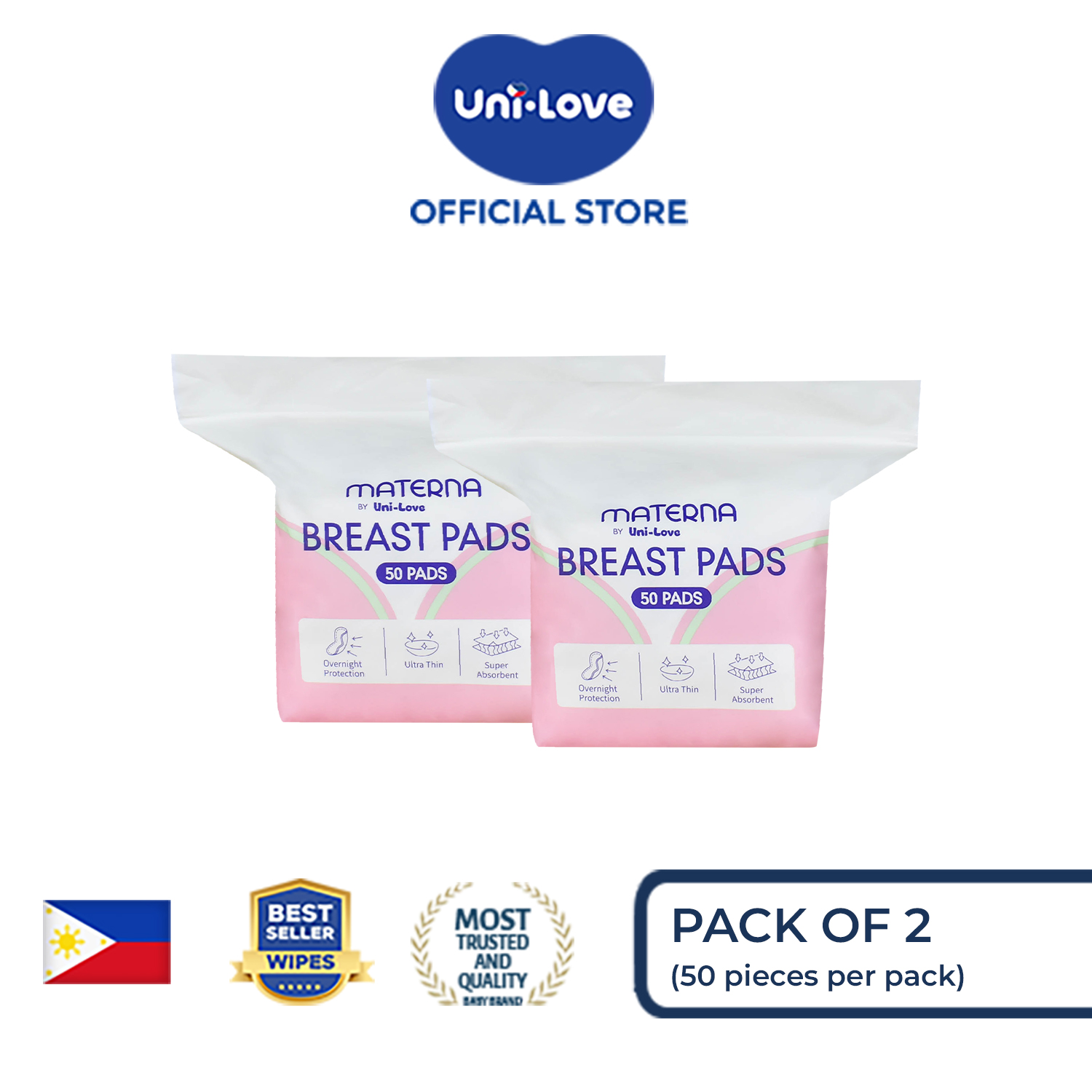 UniLove Materna Breastpads 50s (New Packaging) Pack of 2