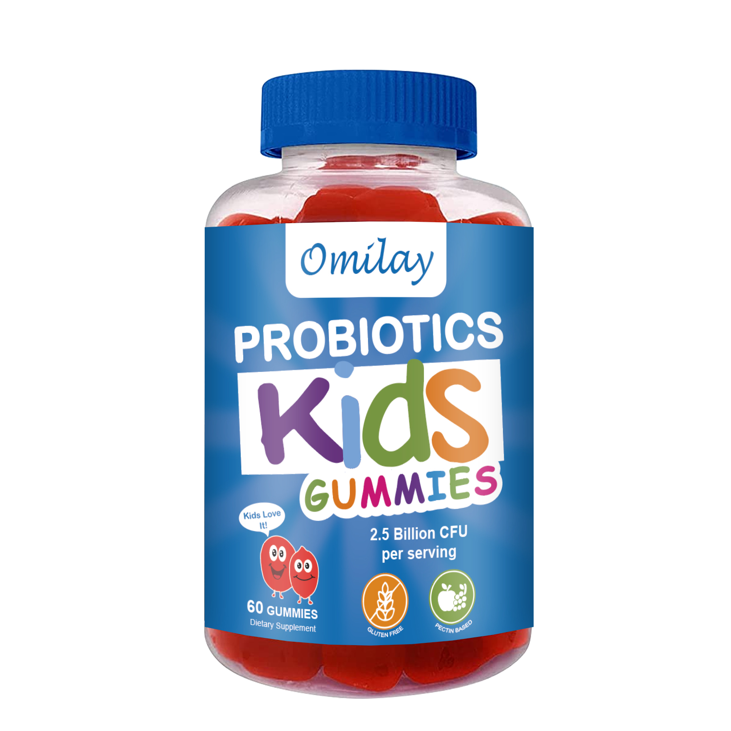 Omilay OMEGA + DHA Brain Kid Gummies Children Gummy Vitamins C Vitamin D Probiotics for Brain Development Boosts Immune 60 Gummies