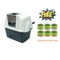 Catit Smartsift Automatic Sifting Cat Pan Cat Litter Box Fully Enclosed with Free 6 Cans Longevity Cat Food
