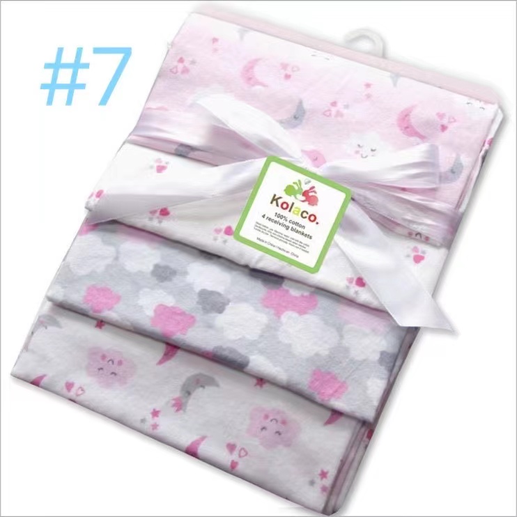 Kangaroomom 4Pcs/set Flannel Receiving Blankets Cotton Newborn Throws Baby Bedsheets Grasping Carpe 76 x 76cm