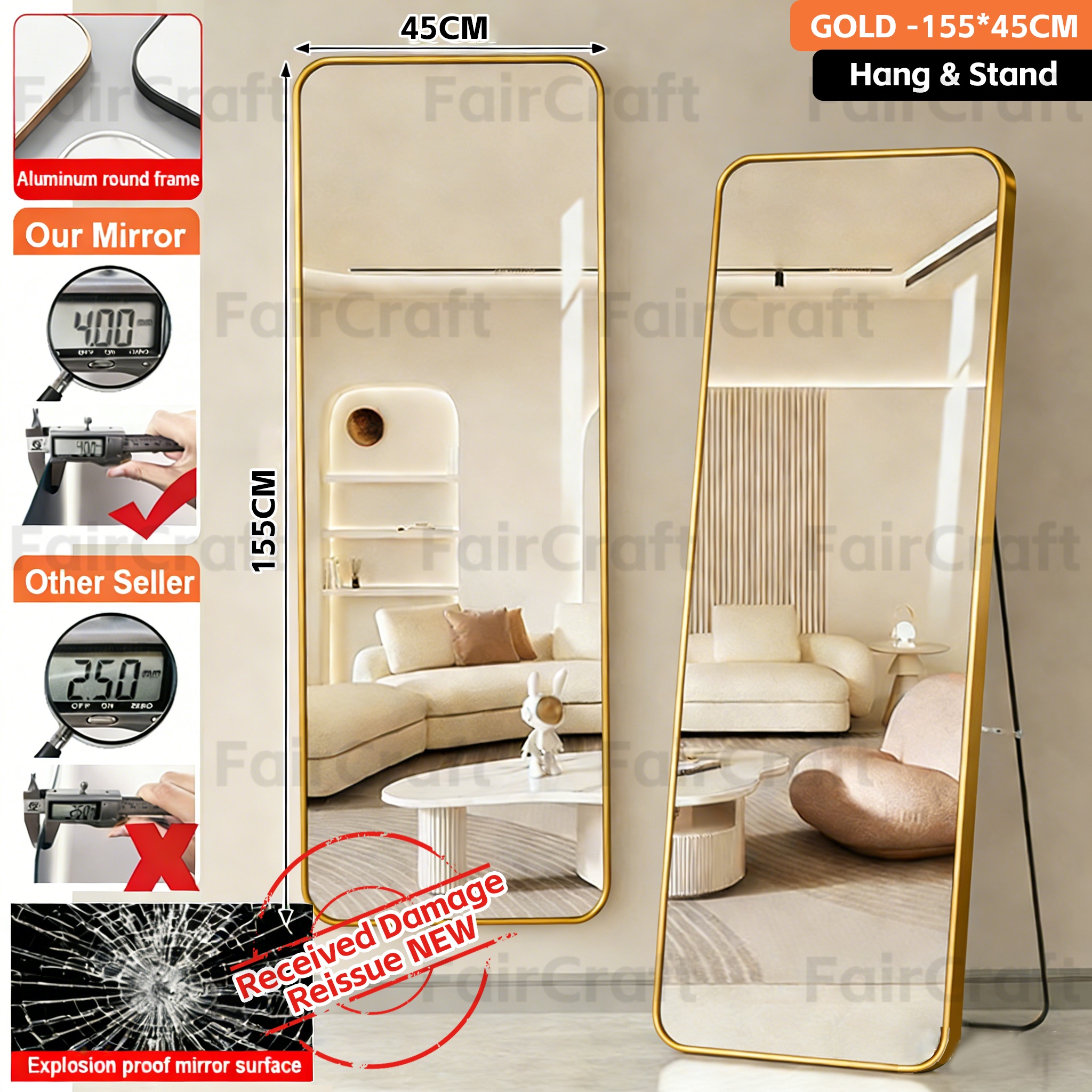 ​​FairCraft​​【24 Hours Shipped】Mirror With Stand Full Body Mirror Bathroom Floor Mirror Floor-To-Ceiling Wall Mounting Mirror