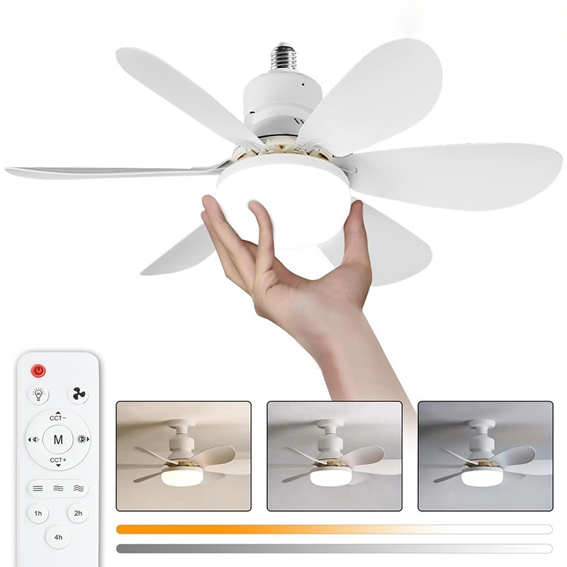 ECOL E27 Remote Fan Light 6-Blade 3 Speed High Wind & 3 Color Dimmable LED for Bedroom Living Room