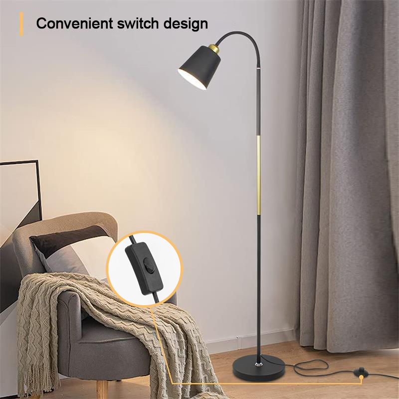 Floor Lamp for Living Room with 3 Color Temperatures LED Bulb Standing Lamp Tall Industrial Floor Lamp Reading for Bedroom Office (9W LED Bulb Beige Lampshade Included) -Black
