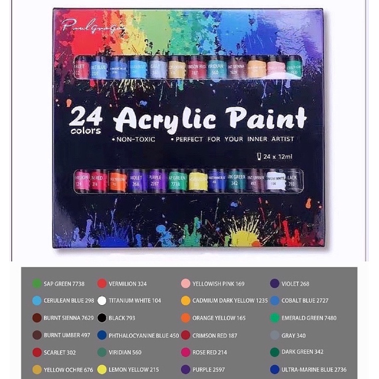 Acrylic/Water/Oil Color Paint A/W/O 12COLORS 12ML Per Bottle