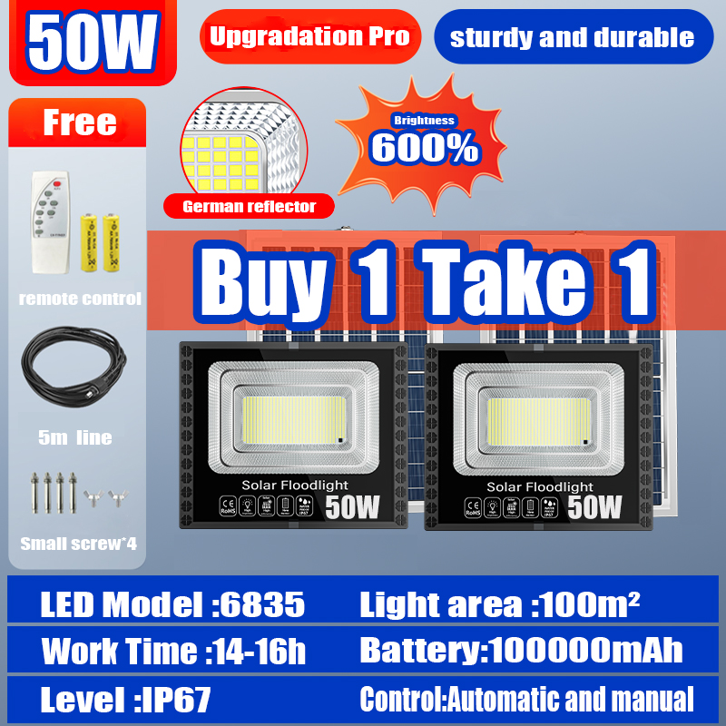 【BUY 1 TAKE 1】solar flood light 600W outdoor waterproof IP68 original 606LED 680000mAh with solar panel garden lamp room night light bulb for courtyard automatic with remote control christmas decorations 2025 As low as 129 pesos