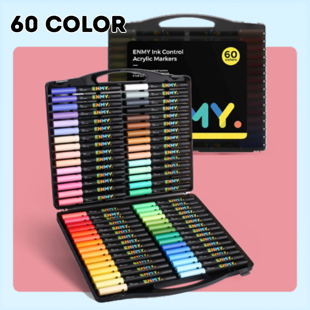 ENMY 80 Colors Acrylic Markers - Ink Control Brush Tip Washable Non-Bleed Professional Skin Tones | Vivid Colors for Paper Wood Canvas | Safe for Kids Best Gift para sa Artists Teens & Beginners | Upgraded Durable Soft Tip Art Set