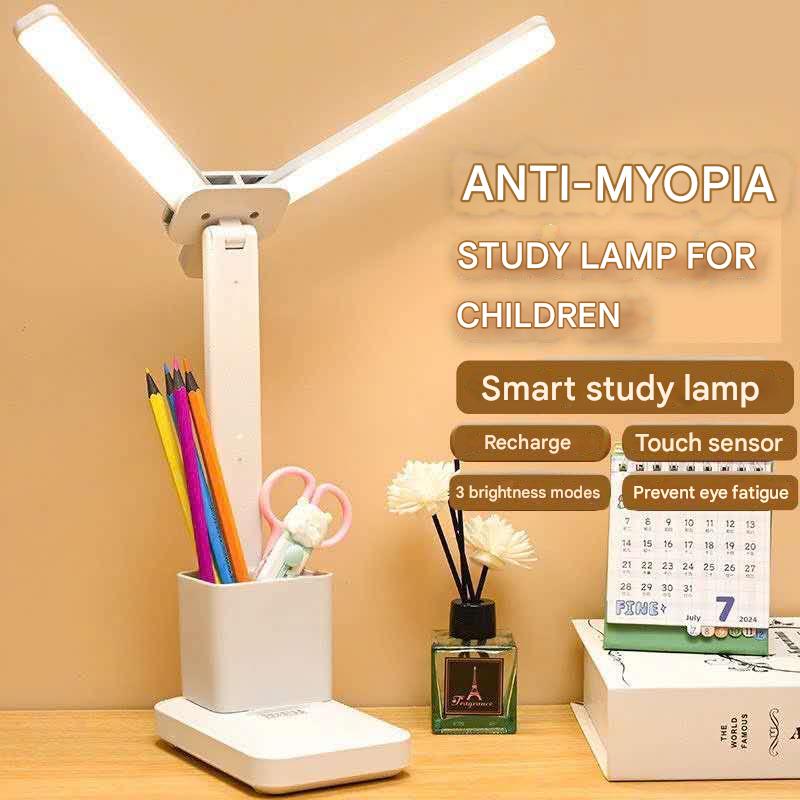 ✅100% Original Smilee USB Rechargeable Lamp Shade LED Desk Lamp With Pen Holder Study Light For Bedroom Dim
