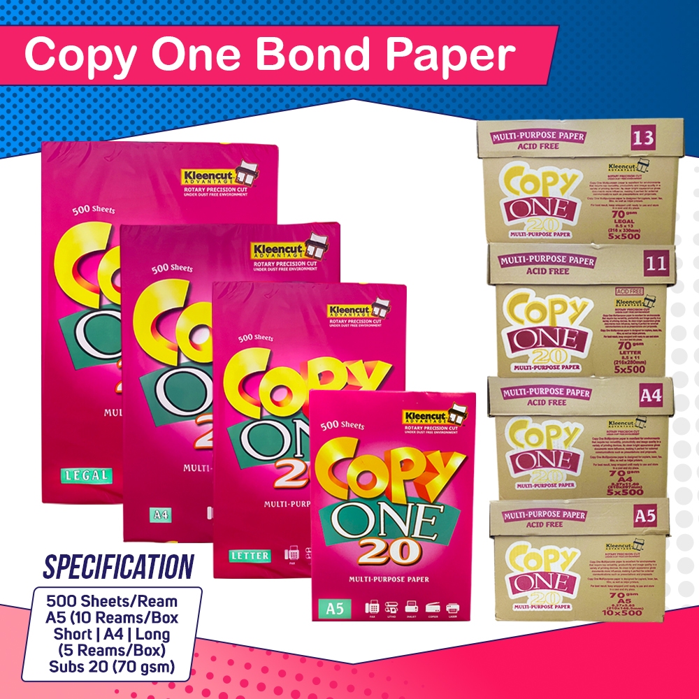 COPY ONE 1 Ream 70GSM/80GSM Bond Paper for School and Office Use (500 sheets) (N-CL-LR)