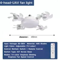 INXX Ceiling Fan Light Three-Color Light Adjustable three-speedwind speed silent fan with Remote Control 4 Heads Drone Ceiling Fan YSS