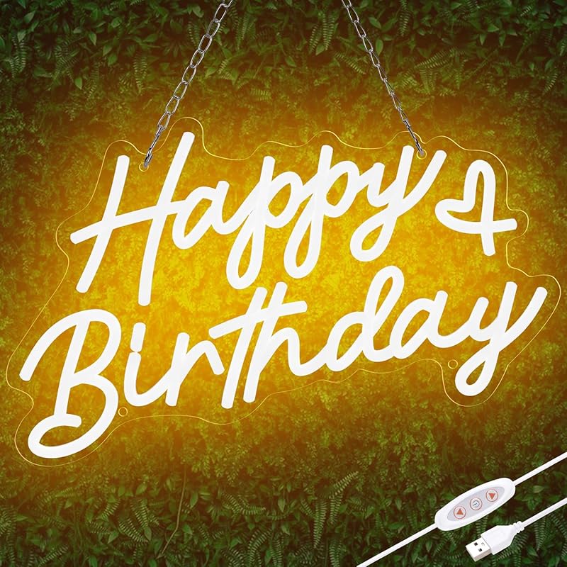 Happy Birthday Neon Sign for Party and Wall Decor15 * 9 inch Pink Led Neon Light Signs with USB and Dimmer SwitchHappy Birthday Sign for Backdrop