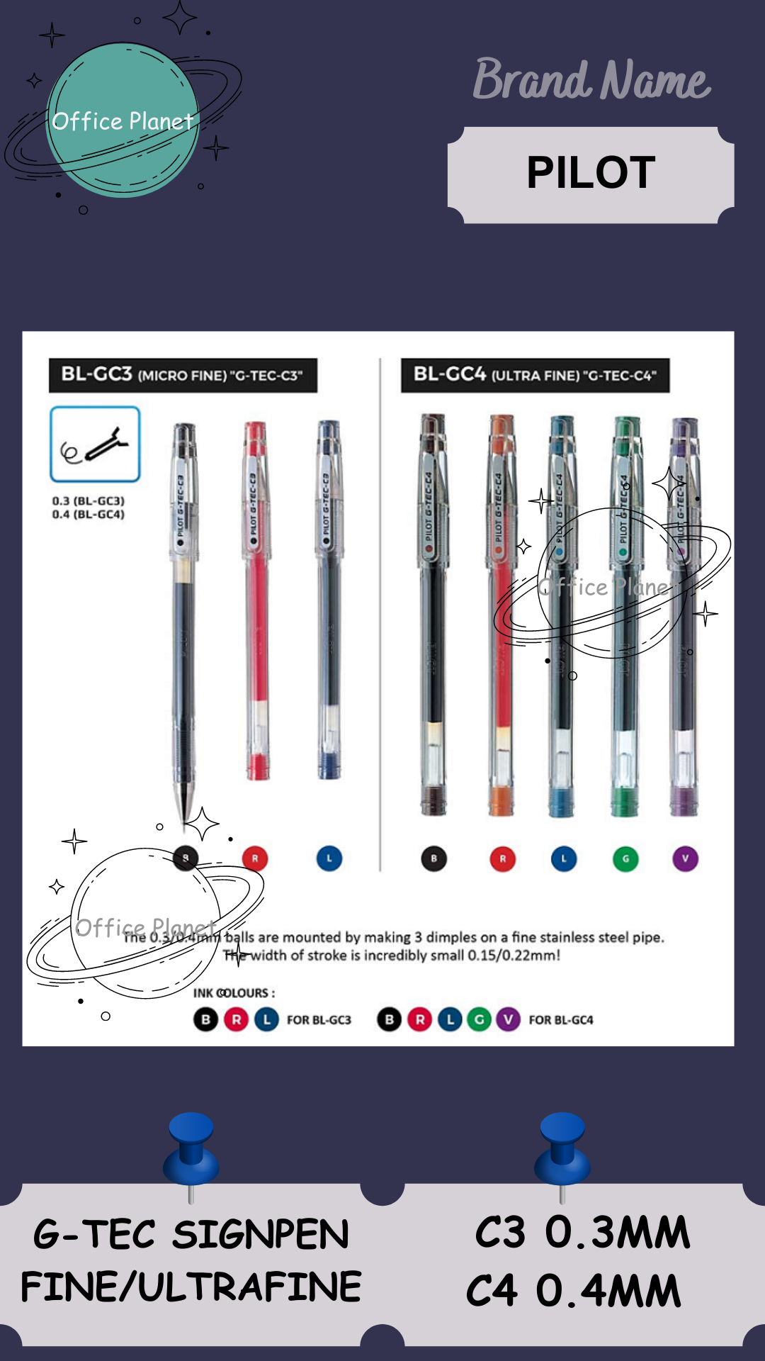 Signpen Pilot Gtec C3/C4 Pilot G-Tec 0.3 0.4 Pens SIGNPEN AND REFILL ONLY