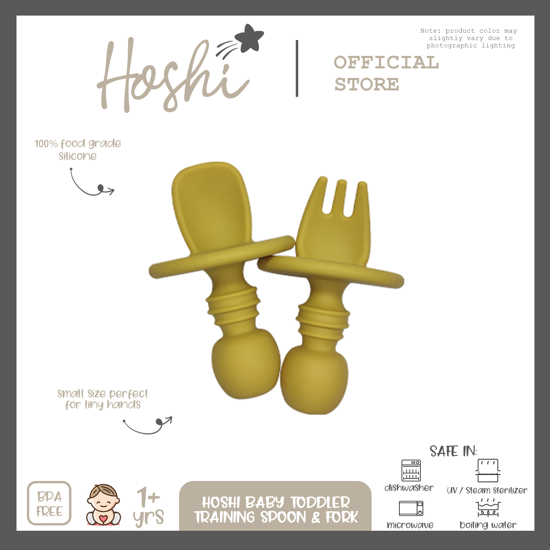 Hoshi Baby Tilly Training Toddler Spoon and Fork 100% Food Grade Premium Silicone BPA Free 6M+