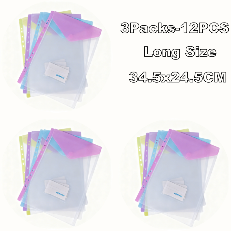 Long Binder Pocket with Label Card 11Holes Loose-leaf File Bag Binder Dividers Paper Organizer Waterproof