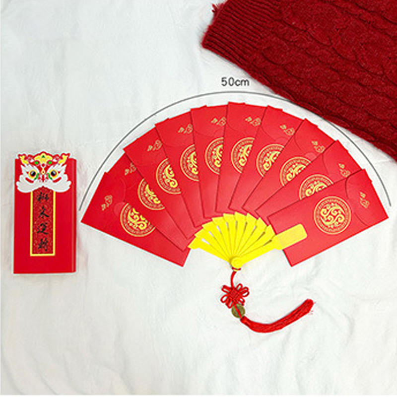 Fan Shape Moneys Pockets Festival Lucky Money Red Pocket 6/10 Card Slots For Chinese New Year